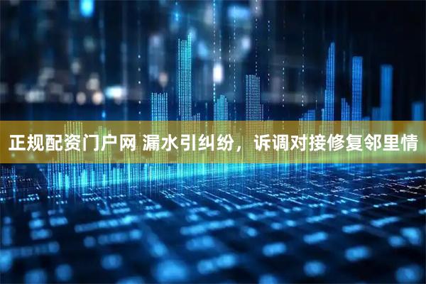 正规配资门户网 漏水引纠纷，诉调对接修复邻里情